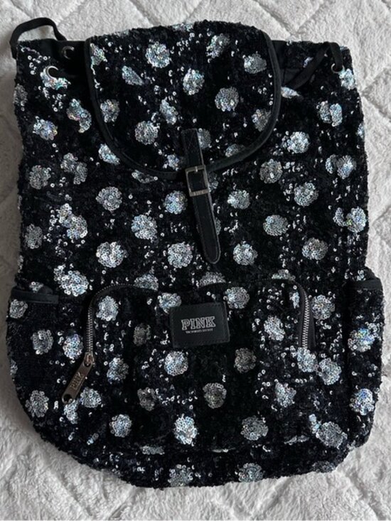 Victoria\'s Secret PINK | Black & White Sequin Polka Dot Backpack main image 15